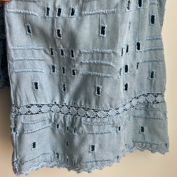 ZARA TRF Collection Blue Eyelet Bell Sleeves Top - Picture 10 of 16